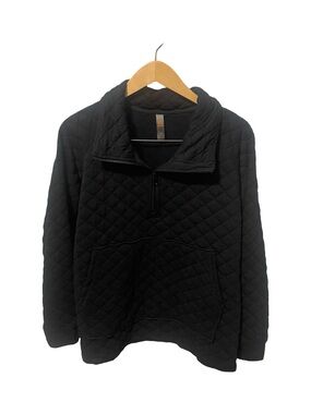 Mono B Black Quilted Quarter Zip Pullover Sweatshirt M